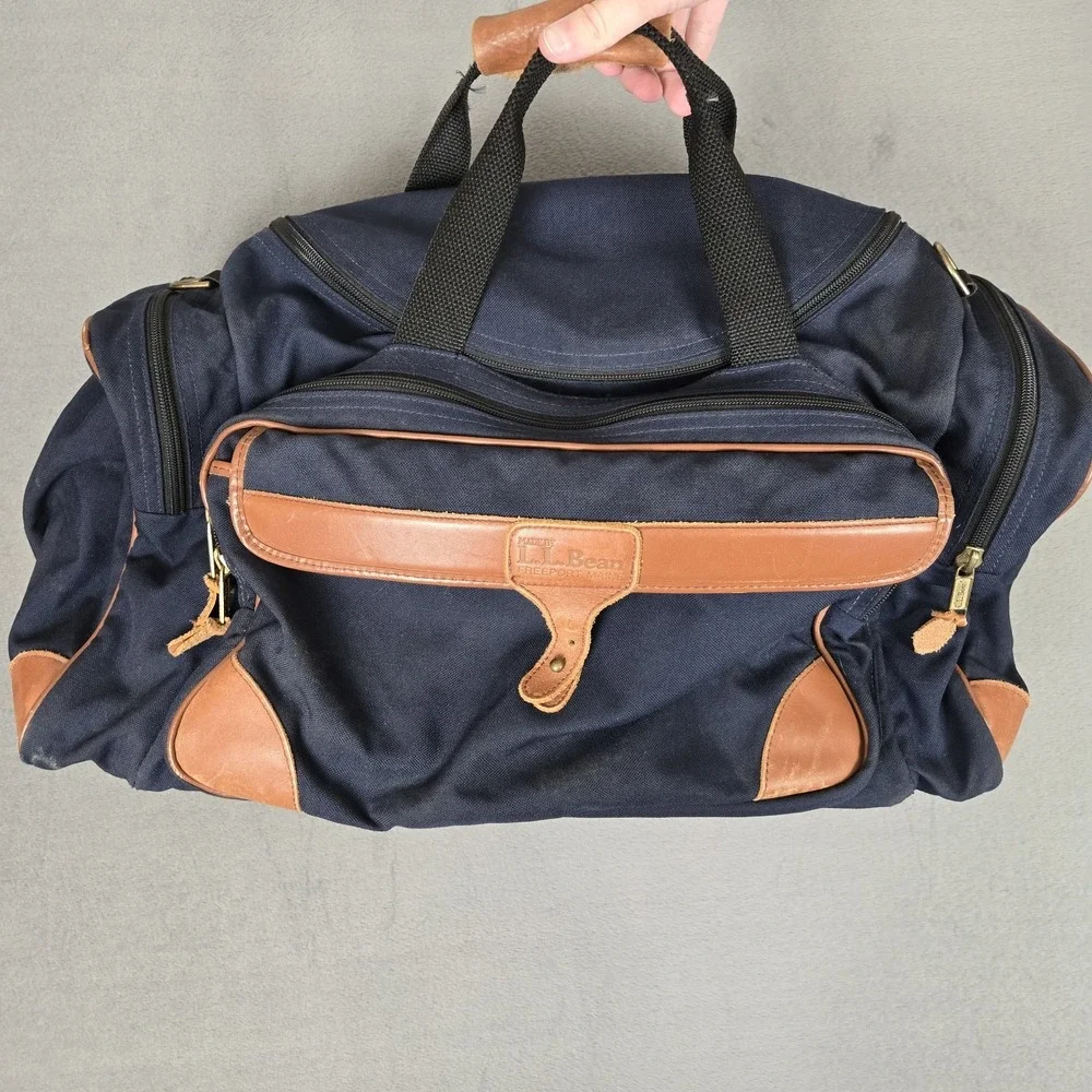 Vtg L.L. Bean Canvas Leather Duffle Bag W/Shoulder Strap+tag 22x12x10